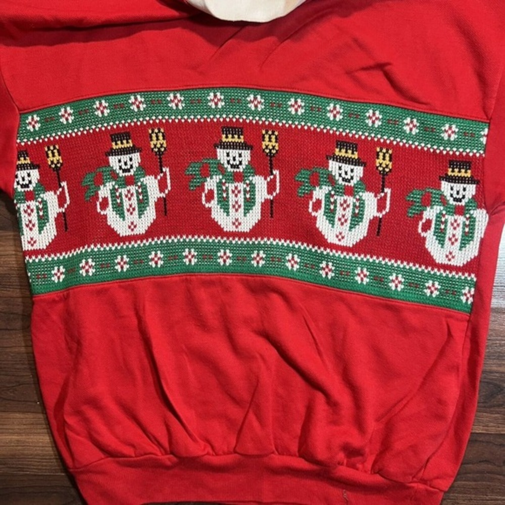 VTG Adult Large Ugly Christmas Sweatshirt Snowman Mock Neck Red See Pics For Mts - Picture 2 of 6